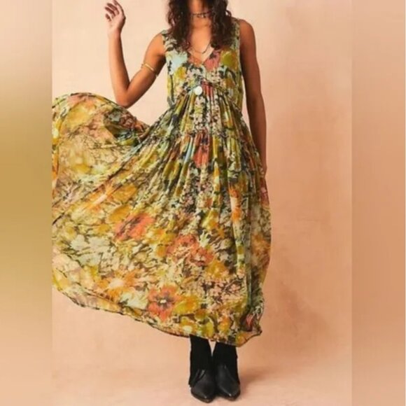 Free People Julianna Misty Maxi Open Back Dress Oversized size L - Picture 4 of 12